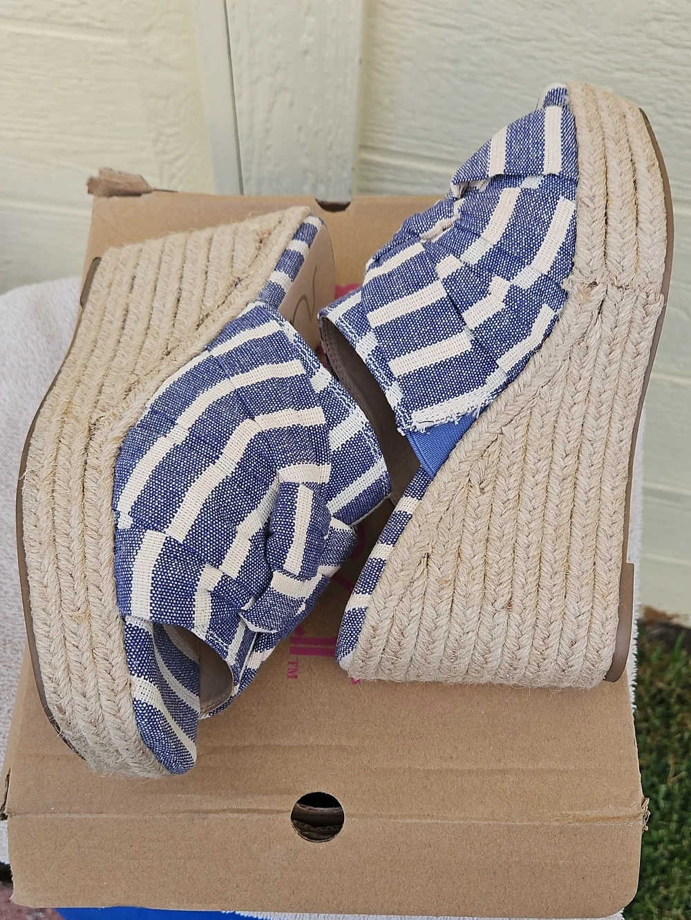 Sugar Blue Striped Wedge Espadrille Slide - Women